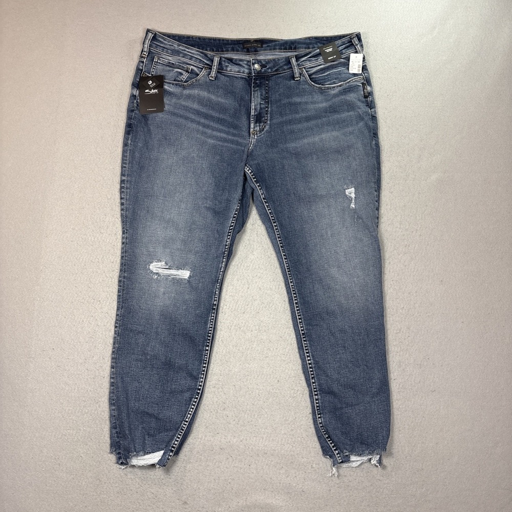 Silver Jeans Co Boyfriend Mid Rise Eco Friendly Distressed Jean Blue Size 20 NWT